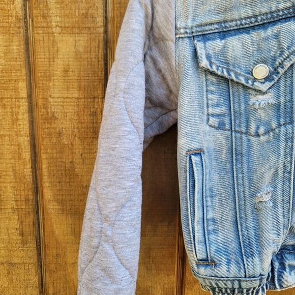 BlankNYC Denim Hood Jersey Quilted Truck Jacket Womens Size M - Picture 5 of 14